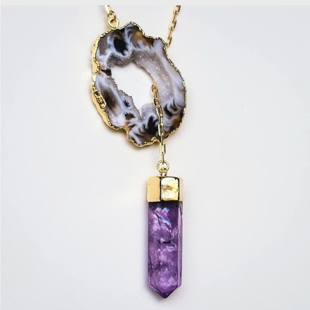 Amethyst and Agate Geode Necklaces (druzy inside!)